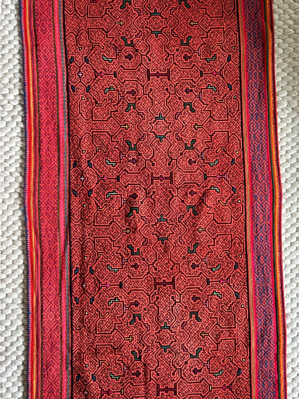 Authentic Shipibo Icaro Aya sacred cloth table runner wall tapestry 59” x 25”